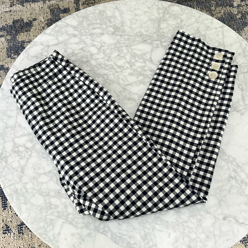 J. Crew Navy & White Gingham Plaid Pant  NWT. 2